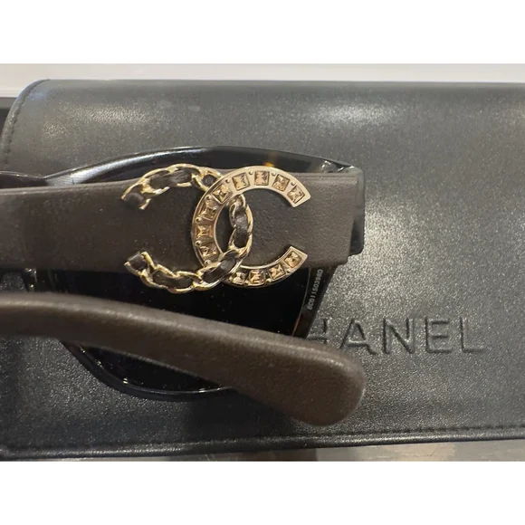 Chanel 5456QA Women's Sunglasses Butterfly CC Logo w Crystals Rare Brown Leather